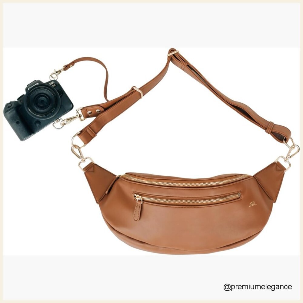 Compact Vegan Leather Crossbody Camera Bag with Adjustable Strap
